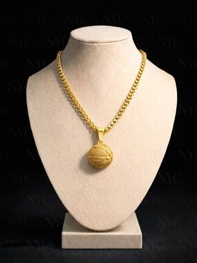 Gold Basketball Pendant Chain Necklace - Women Jewelry